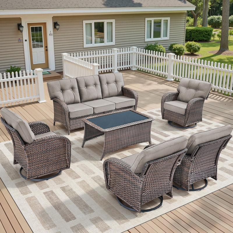 Ensemble de meubles de patio 6 pièces, ensemble de sièges d'extérieur toutes saisons avec chaises pivotantes, Gris