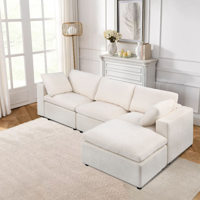Accoudoirs carrés en chenille 96 po Klepac, Chenille beige