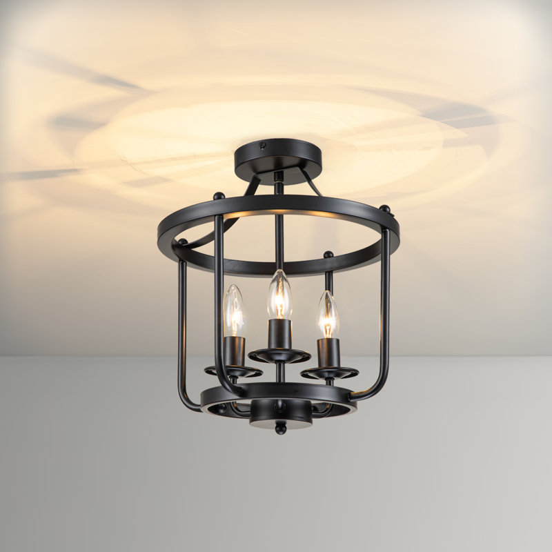 3-light Farmhouse Black Semi Flush Mount, Matte Black