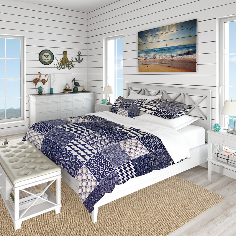 Full/Queen Blue and Purple Ocean Life Microfiber Duvet Cover Set