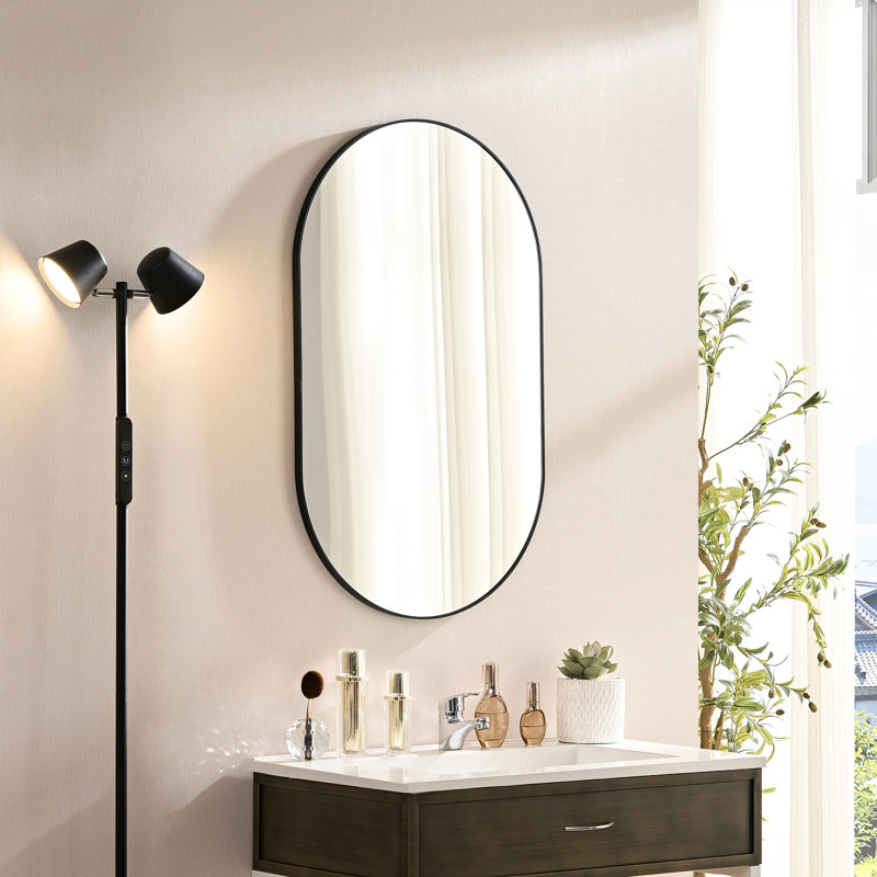 Miroir mural ovale noir 36 * 22 pouces, style minimaliste moderne, rouille, image réelle 1: 1, 36 po x 22 po