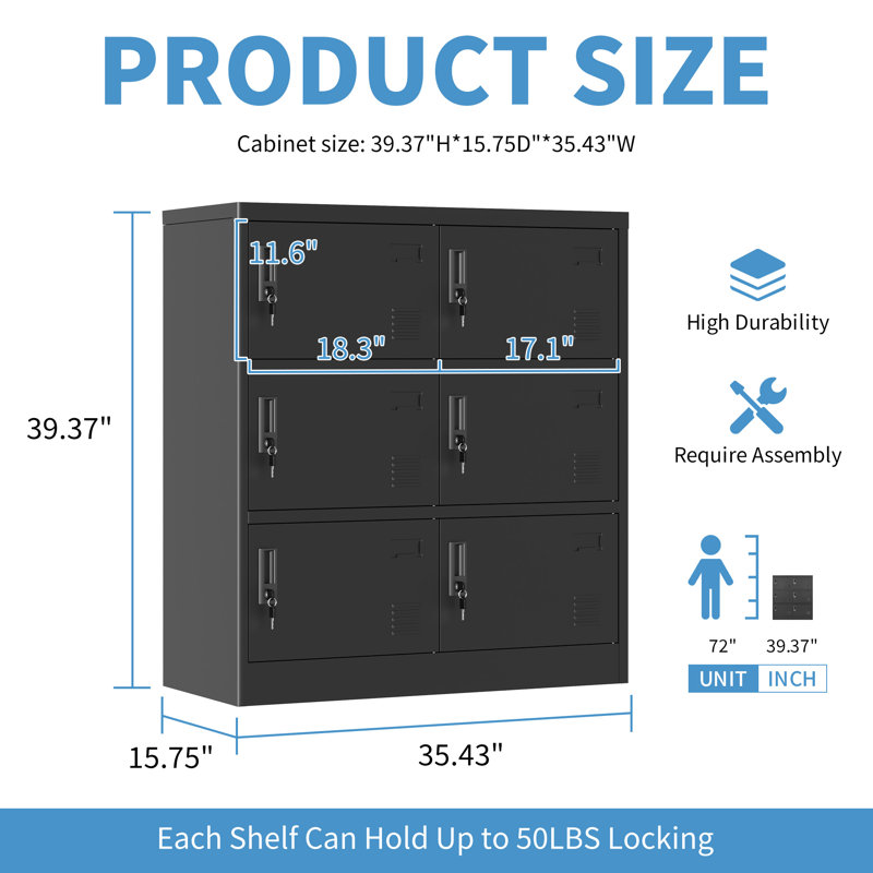 6-Door Metal Lockers for Employees - Sturdy, Secure, and Versatile Storage Solution