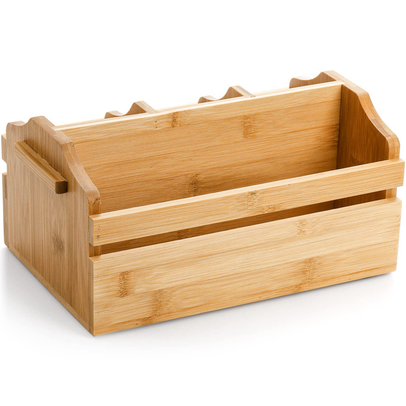 Porte-couverts en argent, 4 compartiments porte-ustensiles en bois avec poignée, porte-couverts en bambou