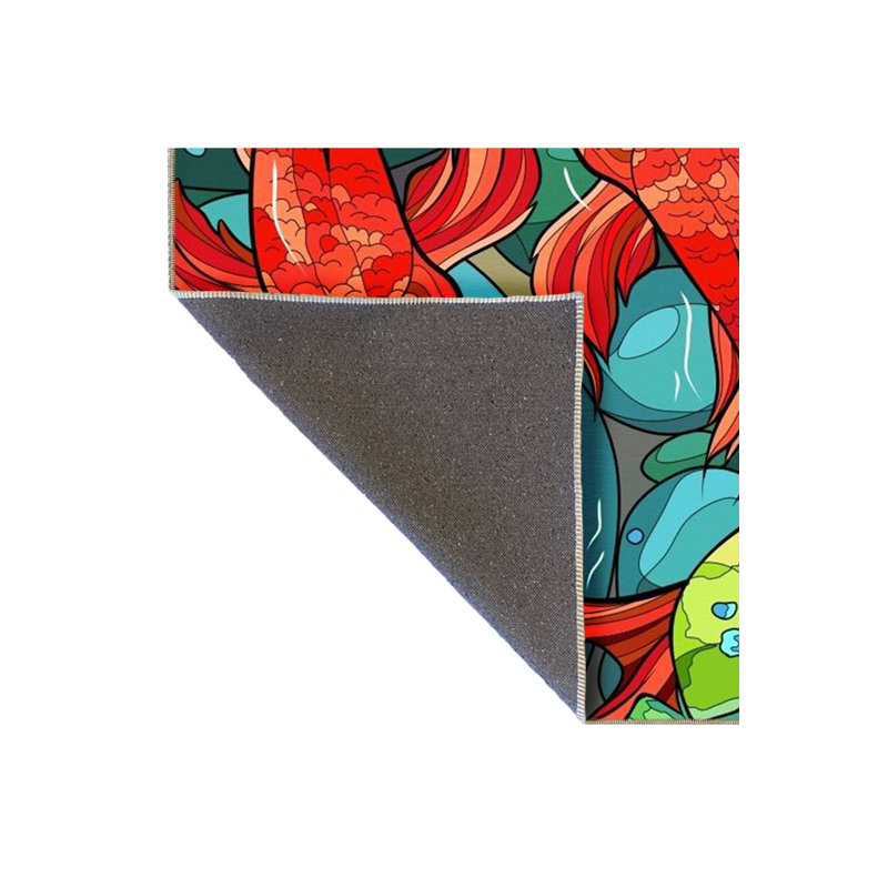 Tapis multicolore à motif de roche et de poisson Koi, Carré 3 pi 3 po
