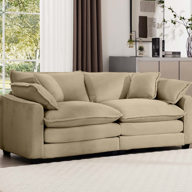 Velours côtelé brun clair moderne, 2 avec 4 coussins pour le salon de la chambre à coucher, revêtement, une expérience relaxante