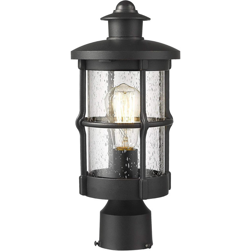 Outdoor Post Lights, Exterior Post Sconce, Outdoor Lamp, Pathway Post Lighting Fixture, Patio Pillar Light In Black Finish With Seeded Glass