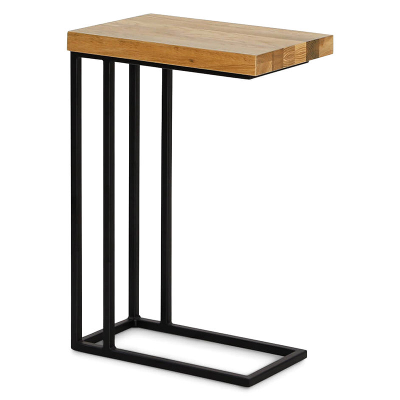 Small Oak Wood Side Table With Design, Solid Top Soap Finish, Black Metal Frame, Ideal For Snacks, Drinks And Makeshift Workspace, 16.88 In Depth, Width, 23.57 Height, 10.92 Lb Weight Handy Clever