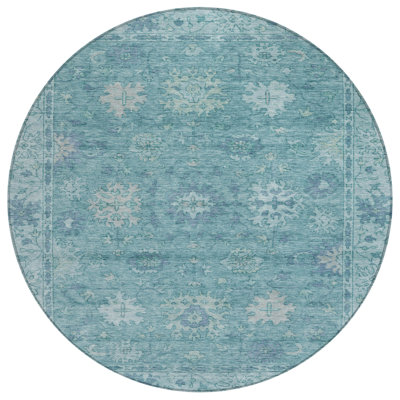 Machine Washable Indoor/Outdoor Xhevrie Teal Rug