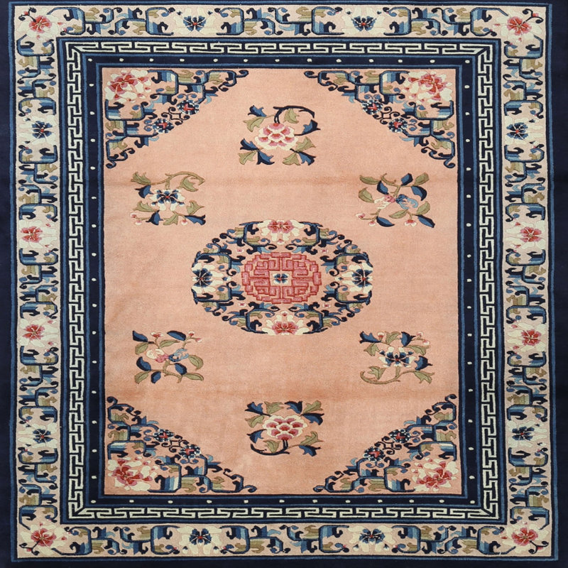 Tapis traditionnel bleu / beige Fusaro, Carré 5 pi