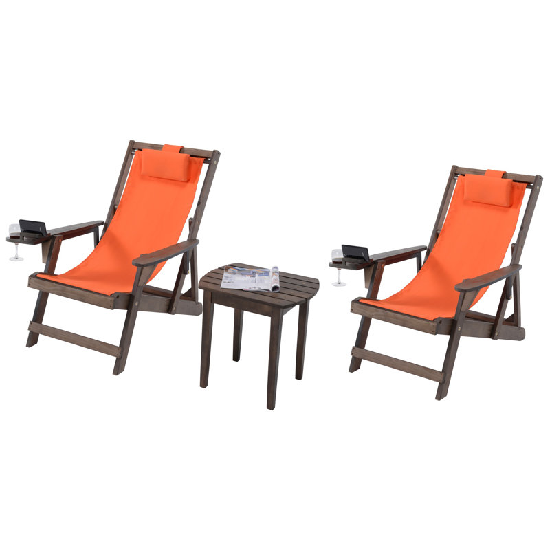 Folding Deck Chair, Orange, Dark Brown