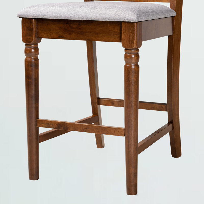 Upholstered Counter Stool with Solid Wood Frame, Walnut Brown