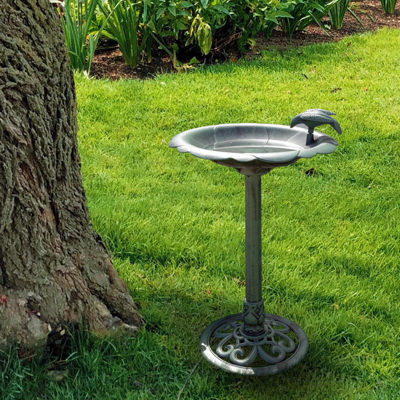 31" Tall Outdoor Antique Flower Birdbath with Bird Decoration Yard Statue, Durable Polypropylene Construction for Patio, Deck, or Yard