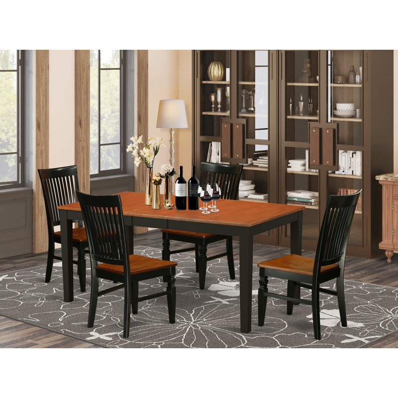 L'ensemble de mobilier de salle à manger 5 pièces comprend une table rectangulaire en bois avec feuille papillon et 4 chaises de cuisine, noir et cerise
