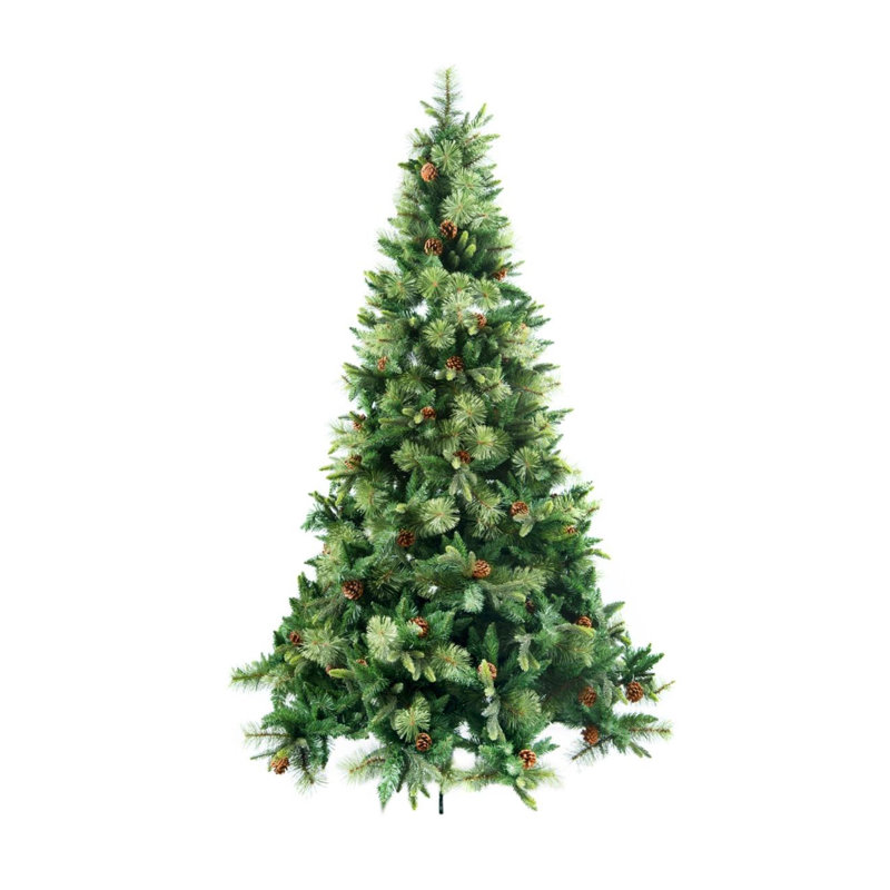 7ft & 8ft Artificial Christmas Tree with Hinged Branches, Pine Cones and Metal Stand, 7 ft.