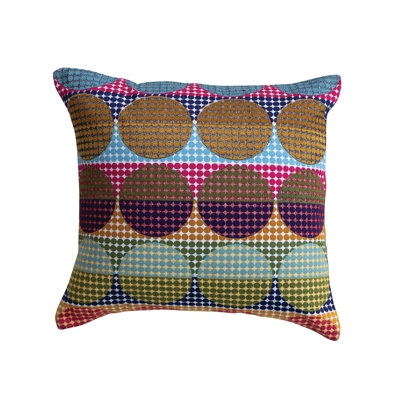 Woven Fabric Indoor/Outdoor Pillow With Embroidered Pattern
