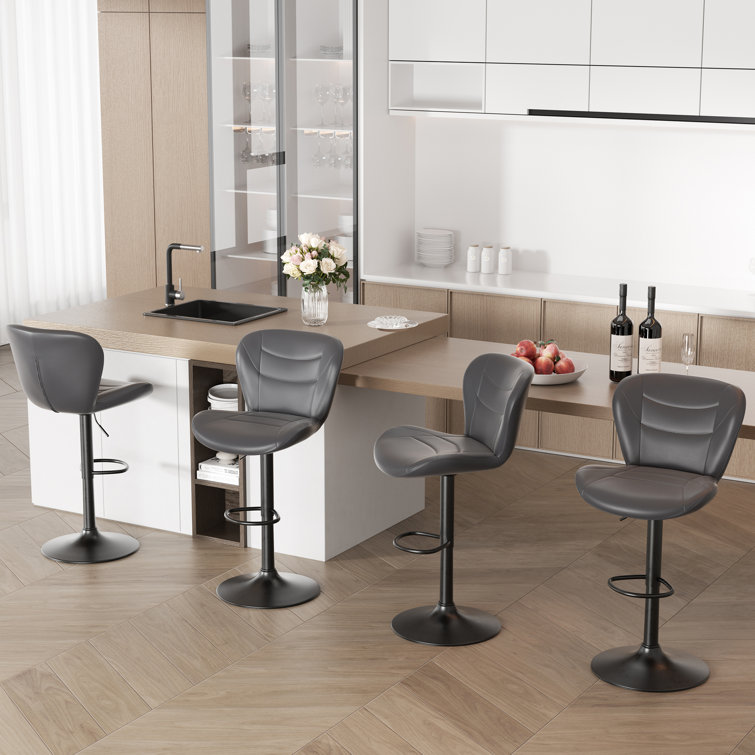 Elegant Adjustable Height Upholstered Counter Stool With Stylish Metal Frame And Convenient Footrest