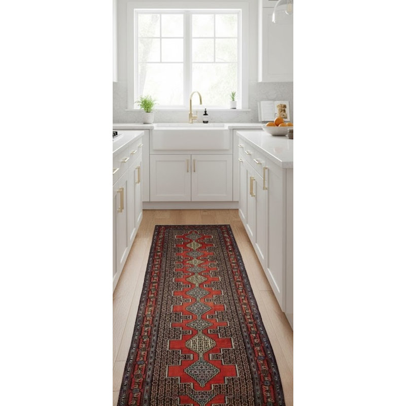 Tapis oriental rouge / bleu en laine noué à la main