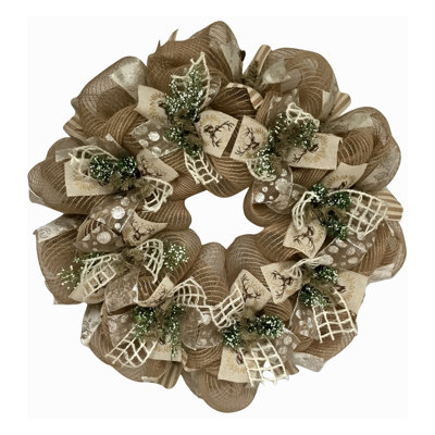 Winter Burlap Wreath Winters Walk with Iced Greenery