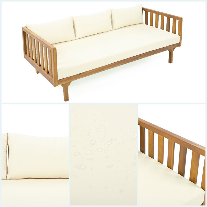 Lit de jour d'extérieur 67,6 po pour 3 personnes avec coussins de patio, Beige