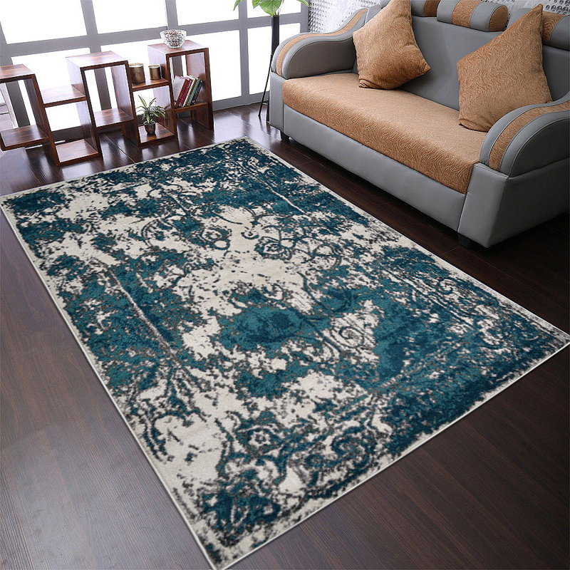Tapis rectangulaires en polypropylène thermofixés fabriqués à la machine - de couleur bleu ivoire, de conception abstraite et moderne, de tapis à poils courts faits à la machine pour le salon, la chambre à coucher
