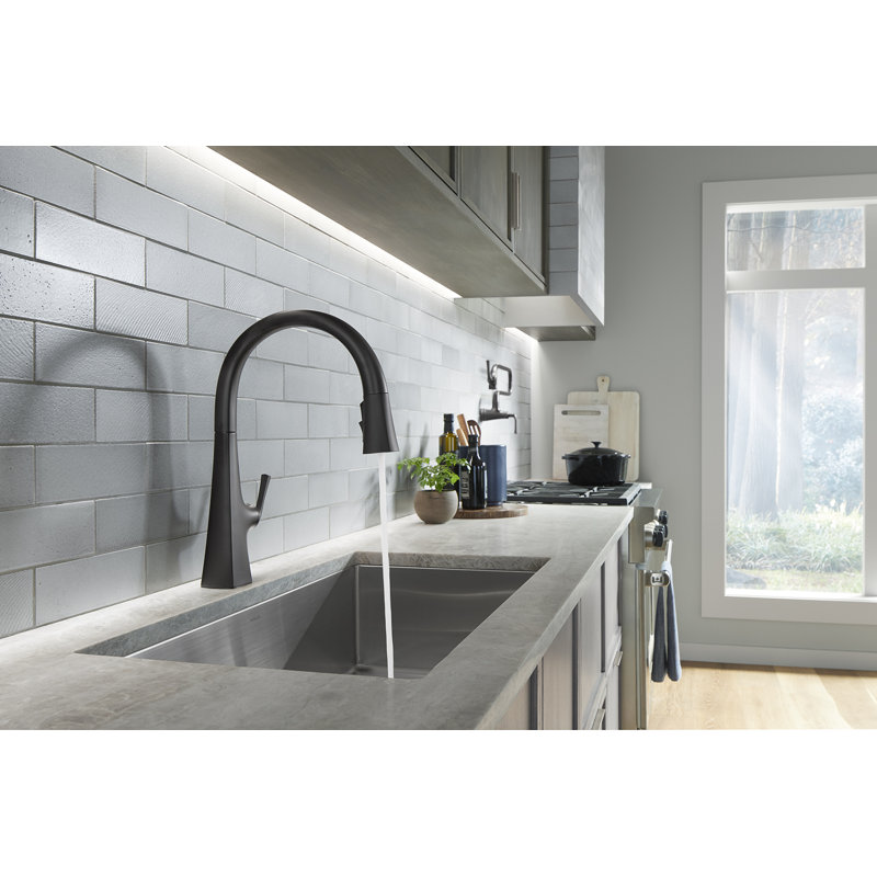 Graze Pull-Down Single Handle Kitchen Faucet With Three-Function Sprayhead With Accessories, Matte Black