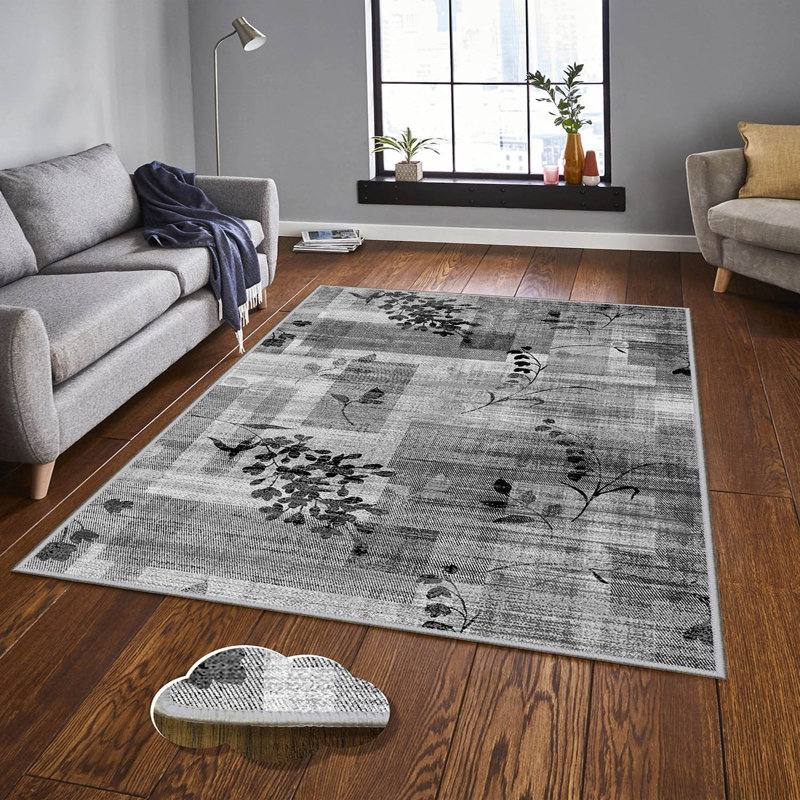 Tapis antibactérien 100% polyester 5,9 x 9,2 pi Luxurious Pois en feutre antidérapant en PVC, d'une hauteur de poils de 0,3 po | Lavable à la machine, impression numérique 3D, parfaite pour le décor du salon et de la chambre à coucher