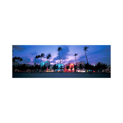Buildings Lit Up At Dusk, Miami, Florida, USA - Wrapped Canvas Panoramic Print