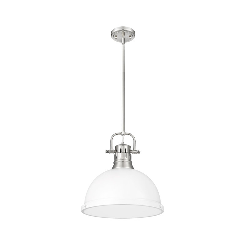 Luminaire suspendu 1 lumière avec tige Bryceton, Étain, Blanc mat