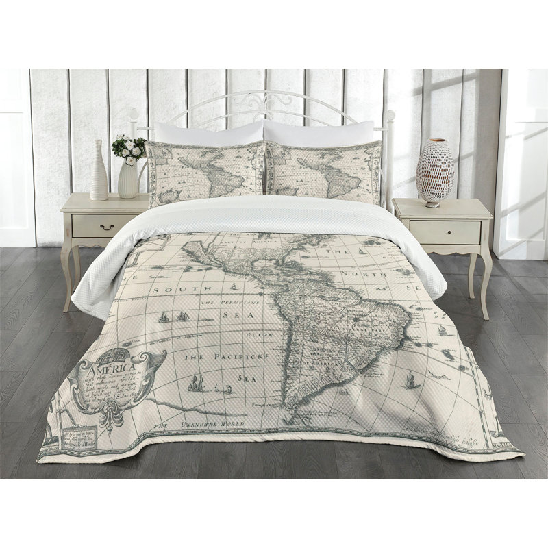 Ambesonne World Map Bedspread Retro Old, King Bedspread + 2 Standard Shams