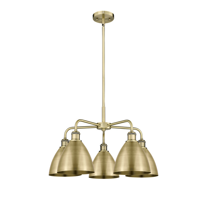 Lustre en dôme à 5 lumières Trickett, Laiton antique, Laiton antique