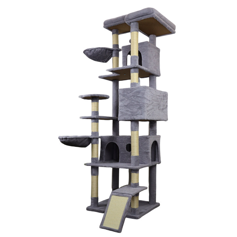 Tour pour arbre à chat gris foncé avec grand poteau à griffer en sisal et plateforme