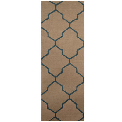 Tapis beige / bleu en laine touffeté à la main