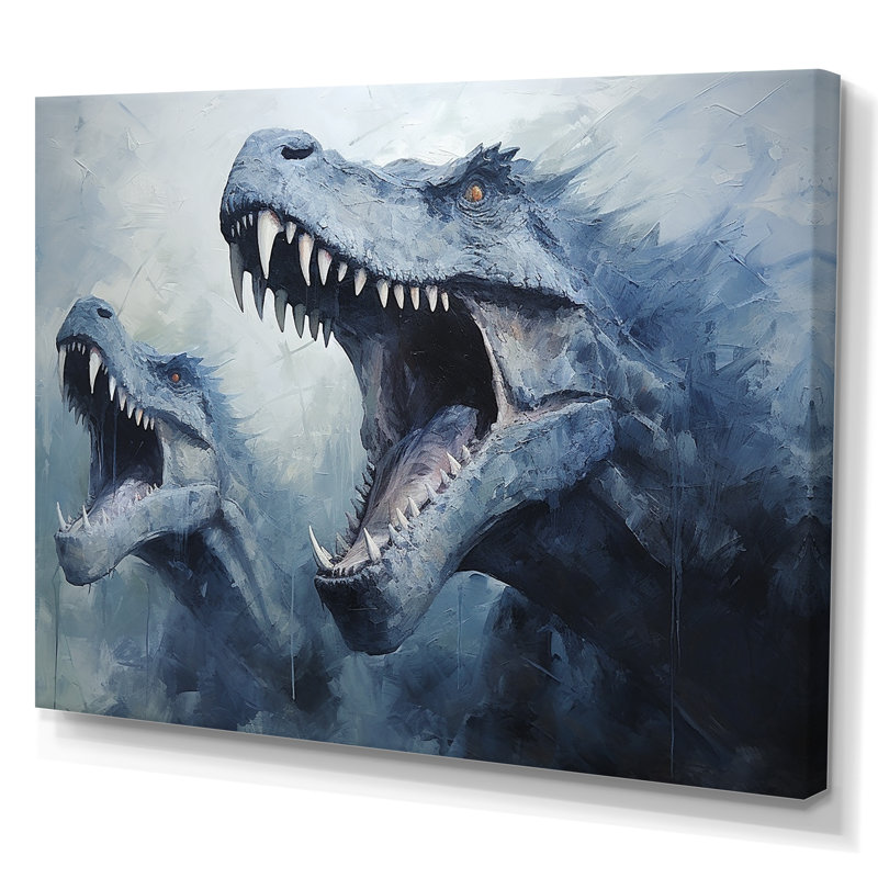 Ancien dinosaure bleu et gris II - art de mur de dinosaure, Toile tendue, L 24 po x H 32 po x P 1 po