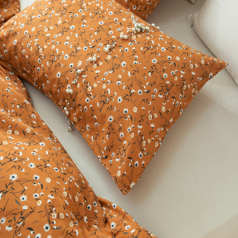 Cotton Floral Print Duvet Cover Set, Orange/Floral, King Duvet Cover + 2 King Pillowcases