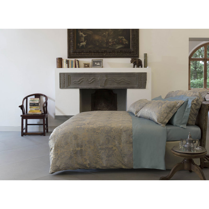 Oriente Sateen Duvet Cover, Wilton Blue, Queen Duvet Cover