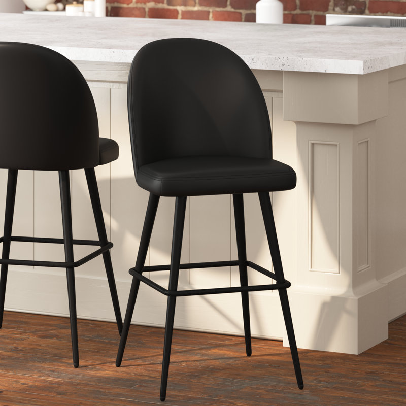 Alita Upholstered Counter Stool with Metal Frame, Counter Stool (25.5" Seat Height), Black
