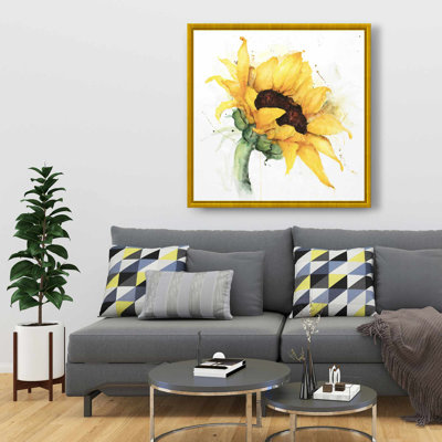 Lark Manor™ Watercolor Sunflower with Paint Splash - Framed Canvas Decor