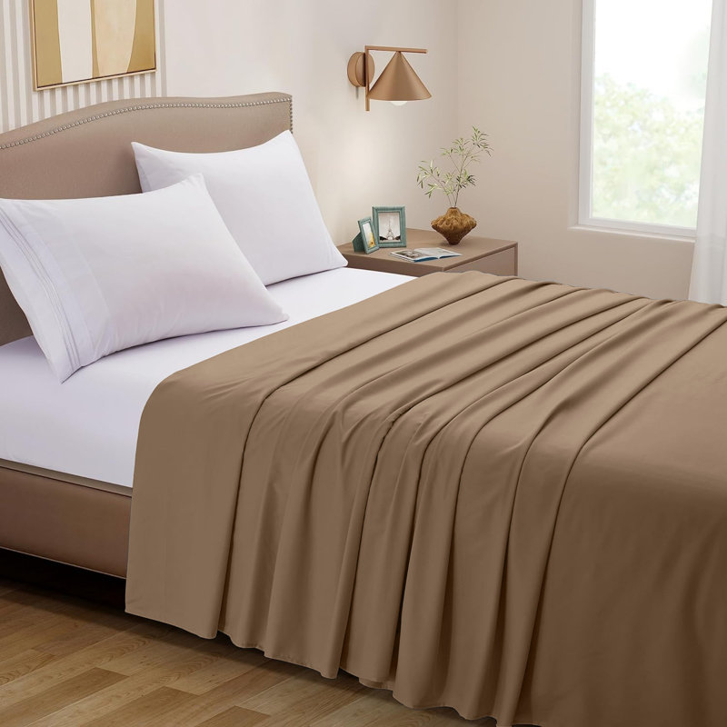 Super Soft Egyptian-Quality Cotton Brushed Flat Sheet, Beige, Single Flat Sheet