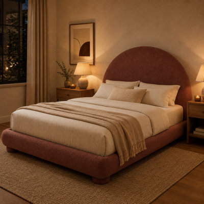 Granborough Boucle Upholstered Platform Bed with Curved Arched Headboard, Wooden Slat Support  No Box Spring Needed