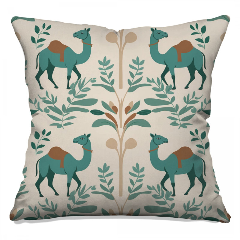 Chameaux sarcelle avec feuillage, coussins décoratifs double face, 14 X 14 pouces
