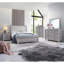 King Panel Bed Of Contemporary Style, Featuring Driftwood Finish, Upholstered Channel Headboard In Neutral Grey Hue Design, And Tufting