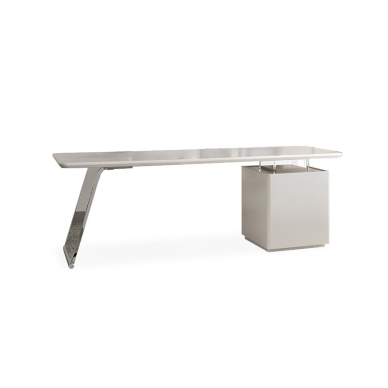 White Rectangular Manufactured Wood with 3 drawers desk, 29.53" H x 62.99" W x 27.56" D