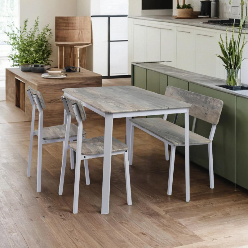 Ensemble de table de salle à manger moderne 4 pièces, White, Gris, Gris