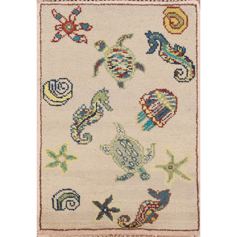 Tapis oriental animaux en laine Art Deco 2x3
