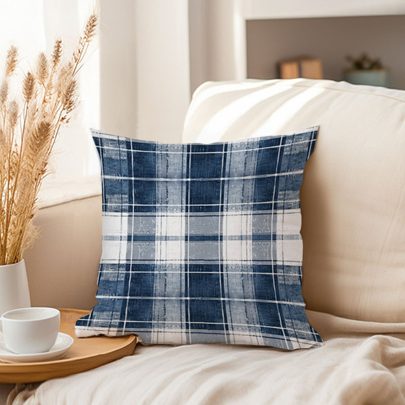 Abstract Blue Plaid Pattern XII Modern, 20"H x 20"W
