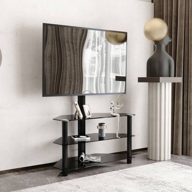 35.4 " Black Multi-Function TV Stand Height Adjustable Bracket Swivel 3-Tier, 47.25"H x 35.43"L x 15.75"W