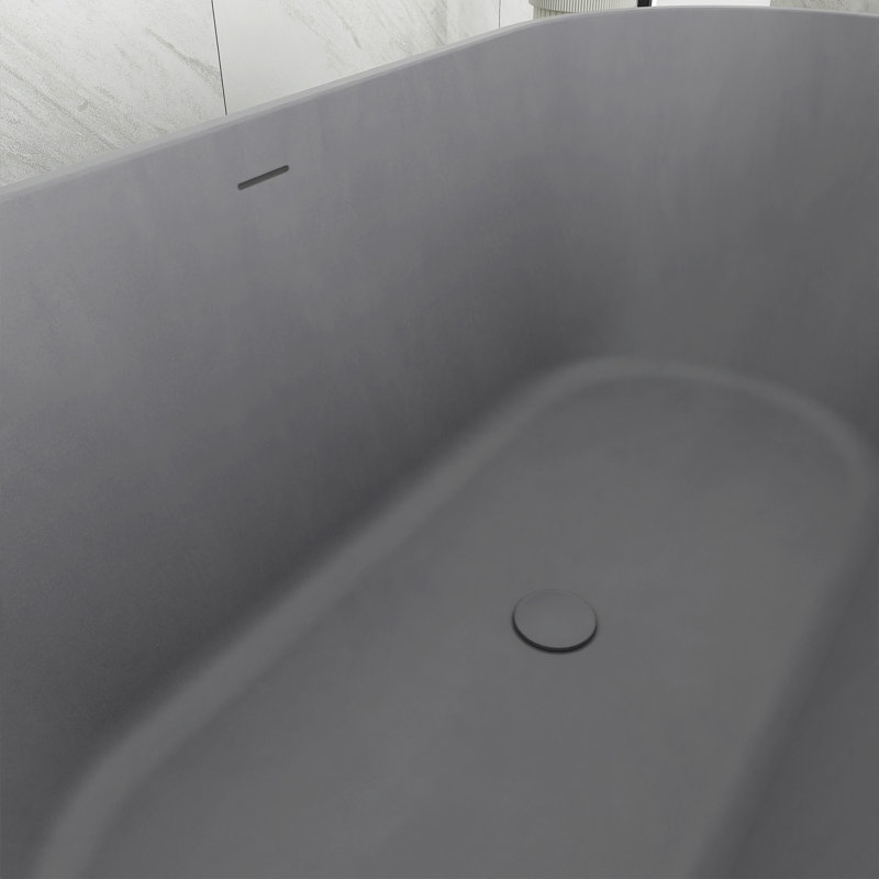 Baignoire à surface solide de 63 po de couleur gris avec trop-plein et bonde escamotable pour salle de bain contemporaine