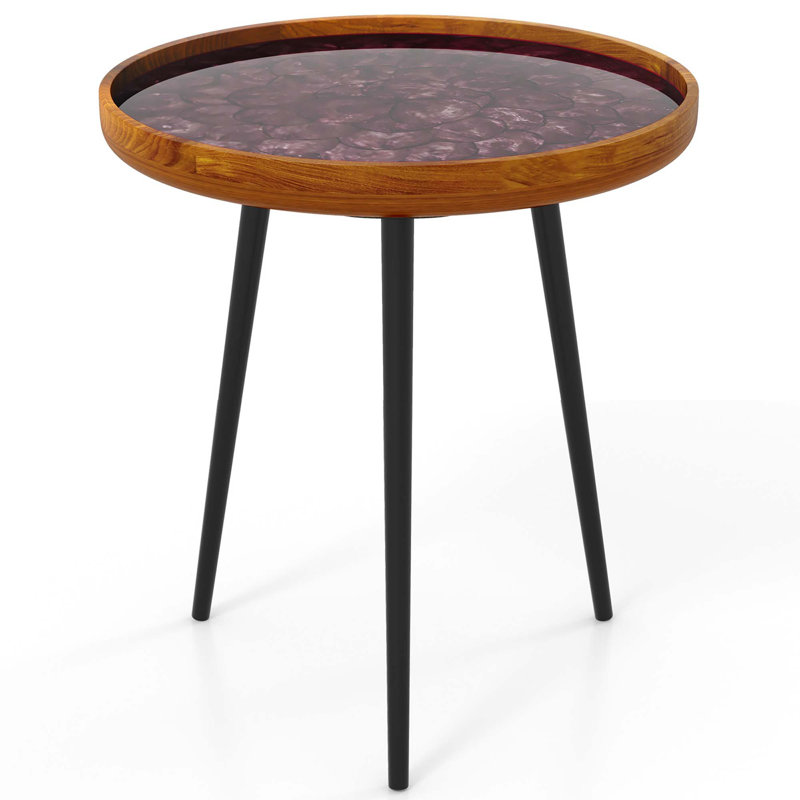 Table basse ronde de style Mid-Century moderne avec décoration coquillage, H 21,5 po x l 20 po x P 20 po, Brun