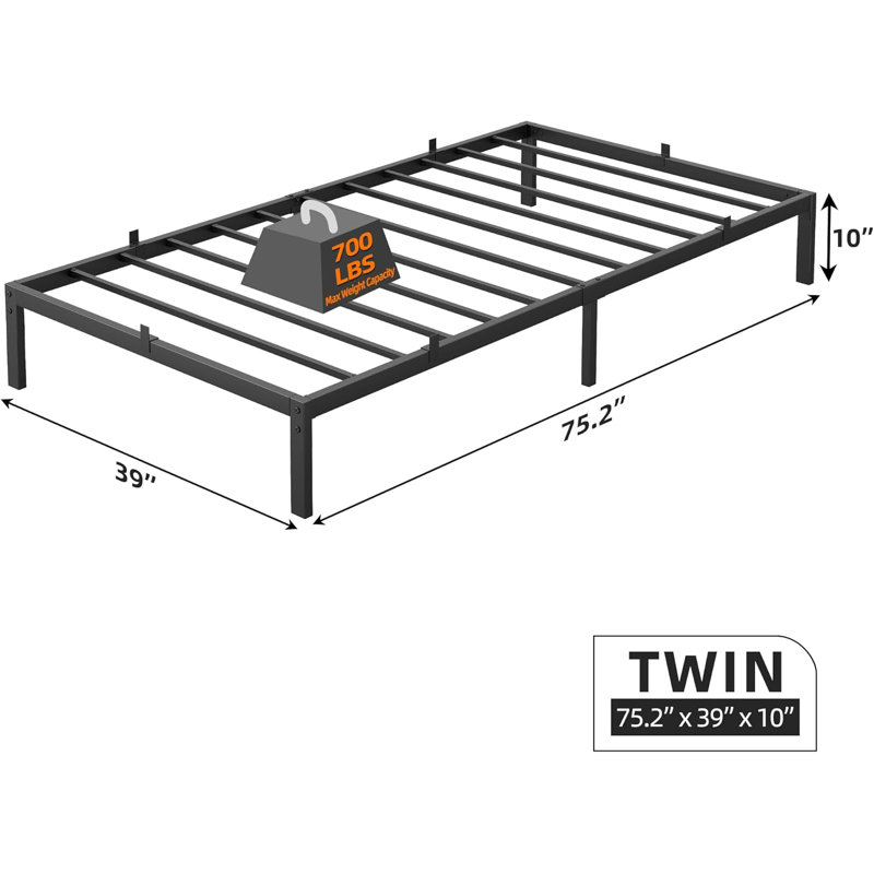 Structure de lit plateforme simple / double / grand lit en métal - base robuste et silencieuse 6/10 pouces