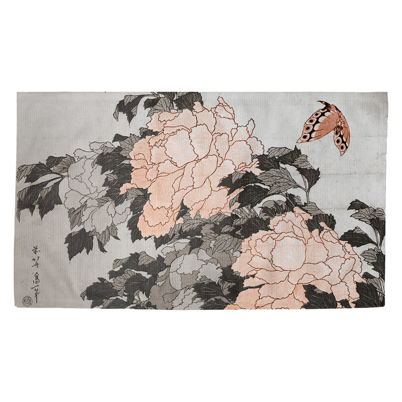 Paillasson d’intérieur à pivoines et papillons, Rectangulaire 2 pi 1,5 po x 3 pi 4 po